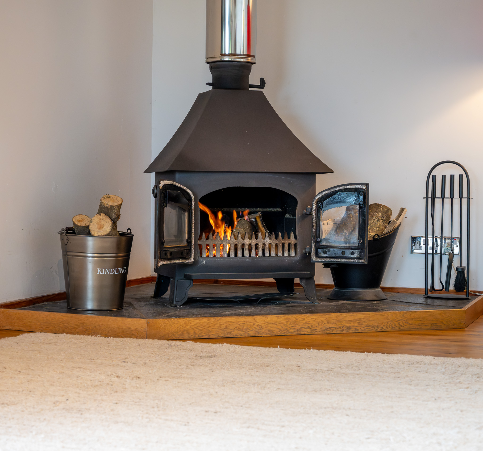 Balnacraig wood burner in the lodge living room